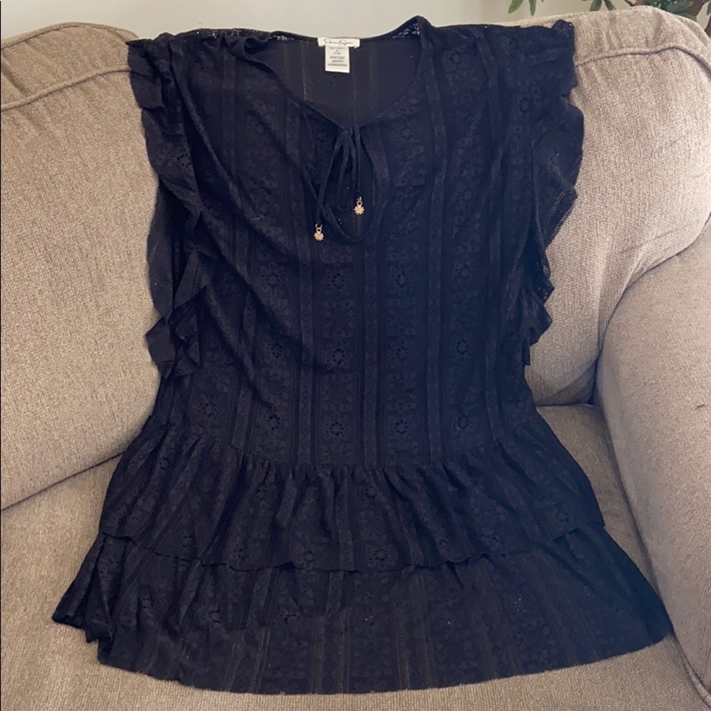 A black swimsuit cover up.